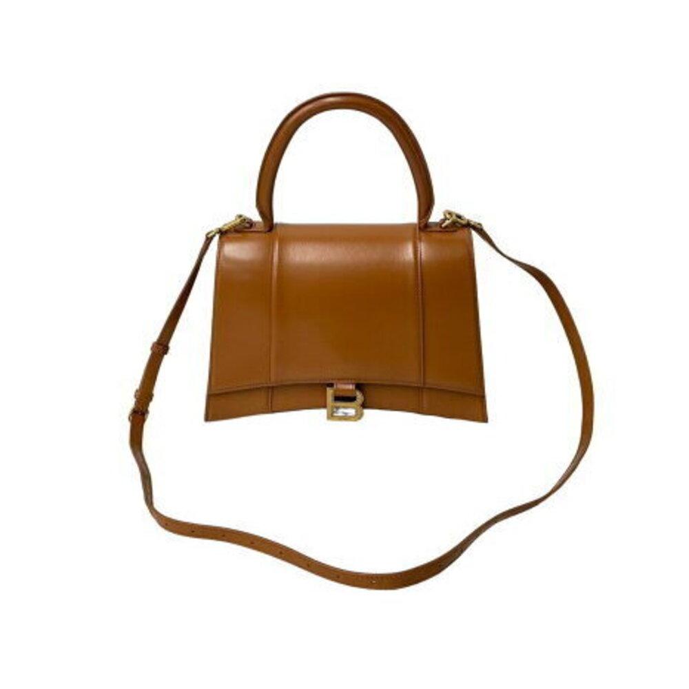 BALENCIAGA Hourglass Leather Handbag Shoulder Bag Brown